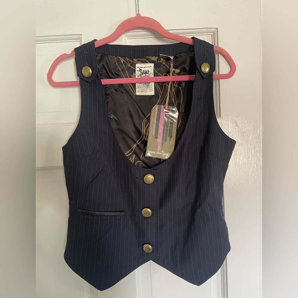 Triple Five Soul  Pinstripe Vest with nice gold buttons (dark navy/ black)